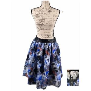 TOV NWT Vegan Leather Abstract Floral Flare Skirt